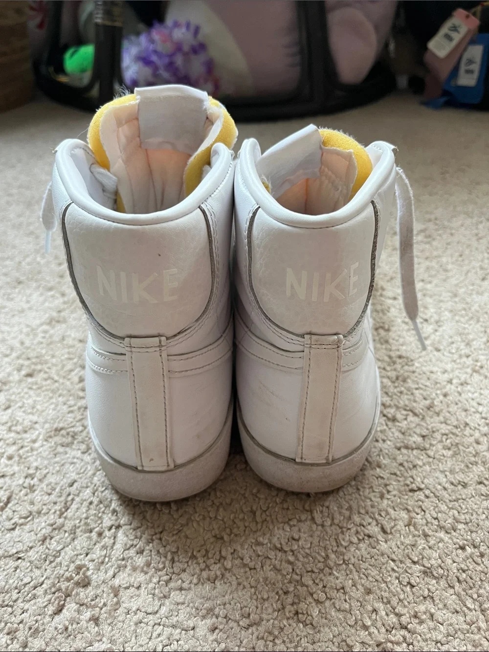 Nike Mid ‘77 Blazers Women’s White High-Top Sneakers with Yellow Tongue Accent